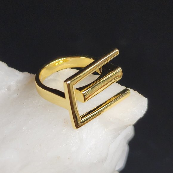 Contemporary Band Artisan GG Ring 14K Gold plated Unique Design - Picture 8 of 13